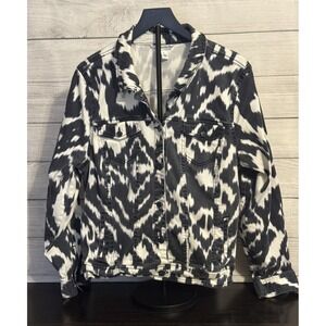 Jones New York Jeans Women Denim Style Jacket Size XL Black White Print Stretch